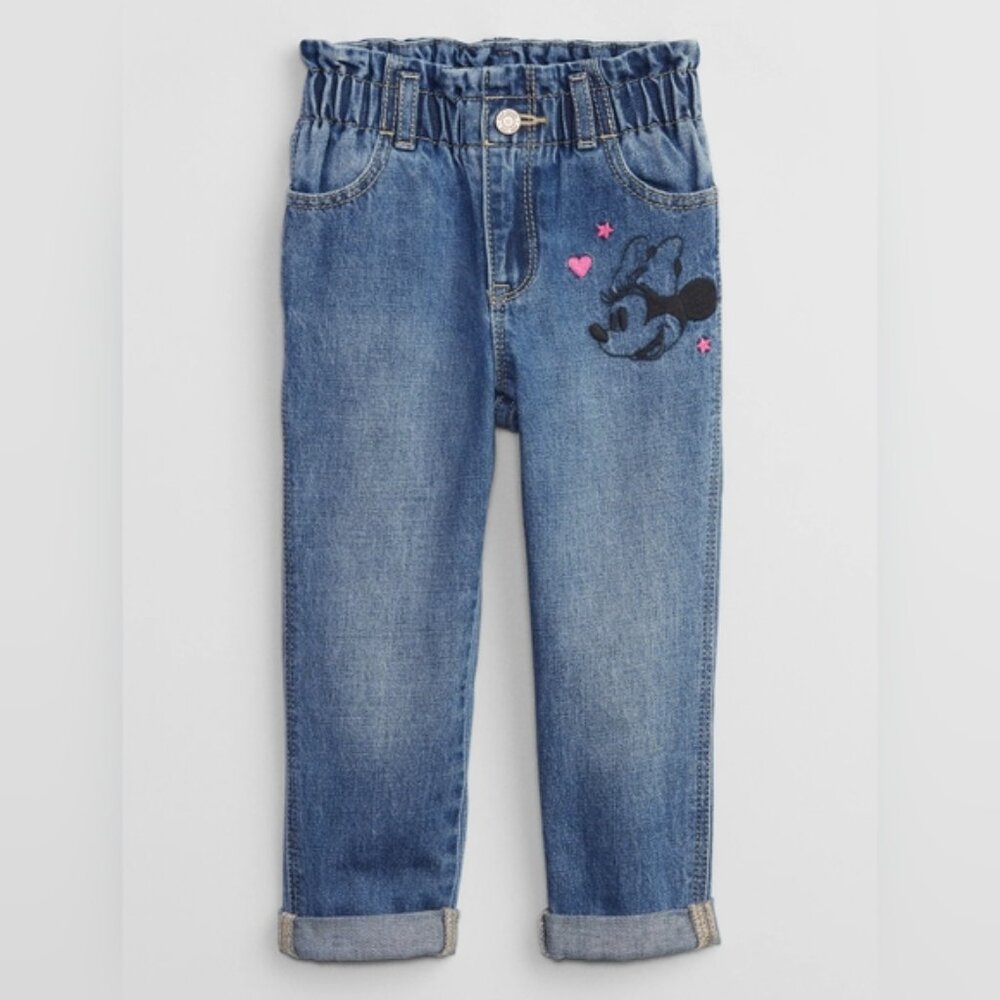 NWT Gap Disney Minnie Mouse Embroidered Paperbag Mom Jeans Girls 3/3T